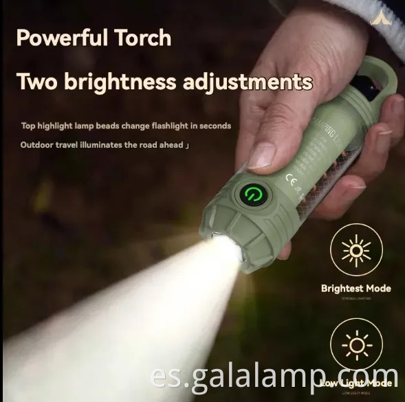 Luz de campamento al aire libre multi funcional, linterna portátil, fuerte, recargable